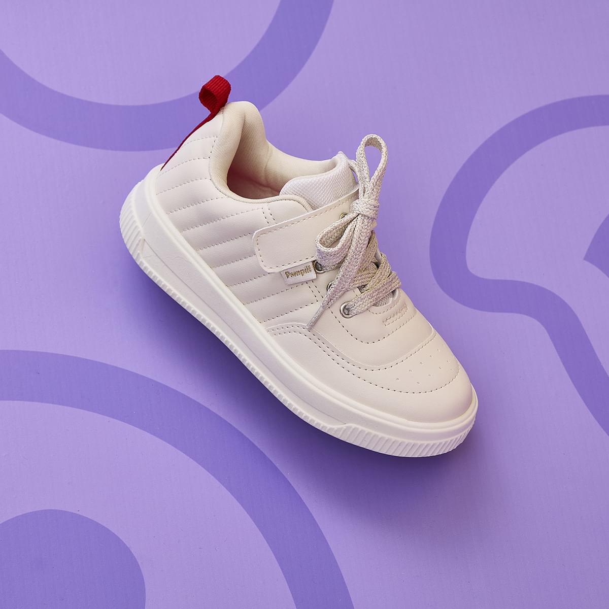 Tênis Infantil Feminino Pampili Up Fecho e Cadarço Off White