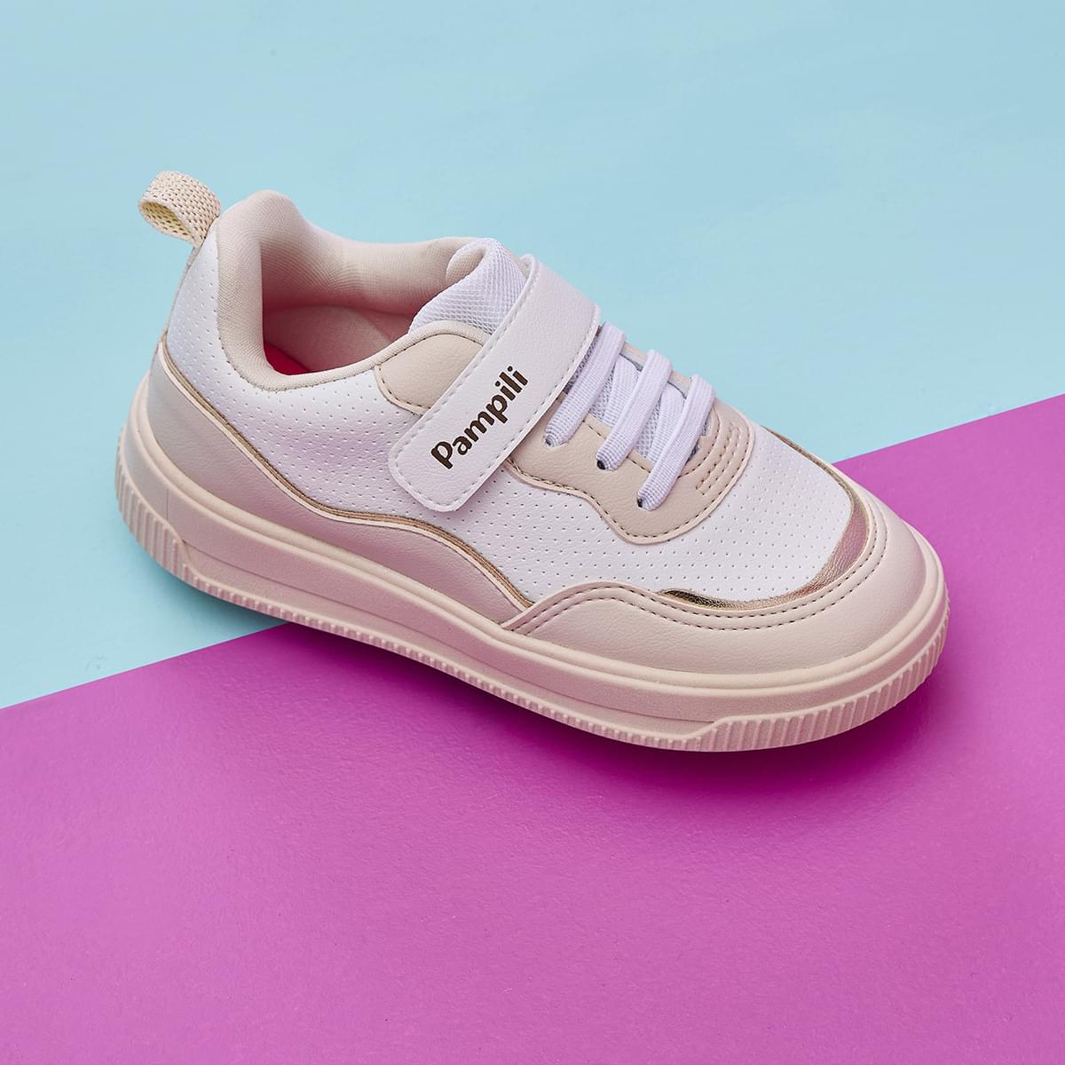 Tênis Infantil Feminino Up Pampili Recortes Branco e Nude