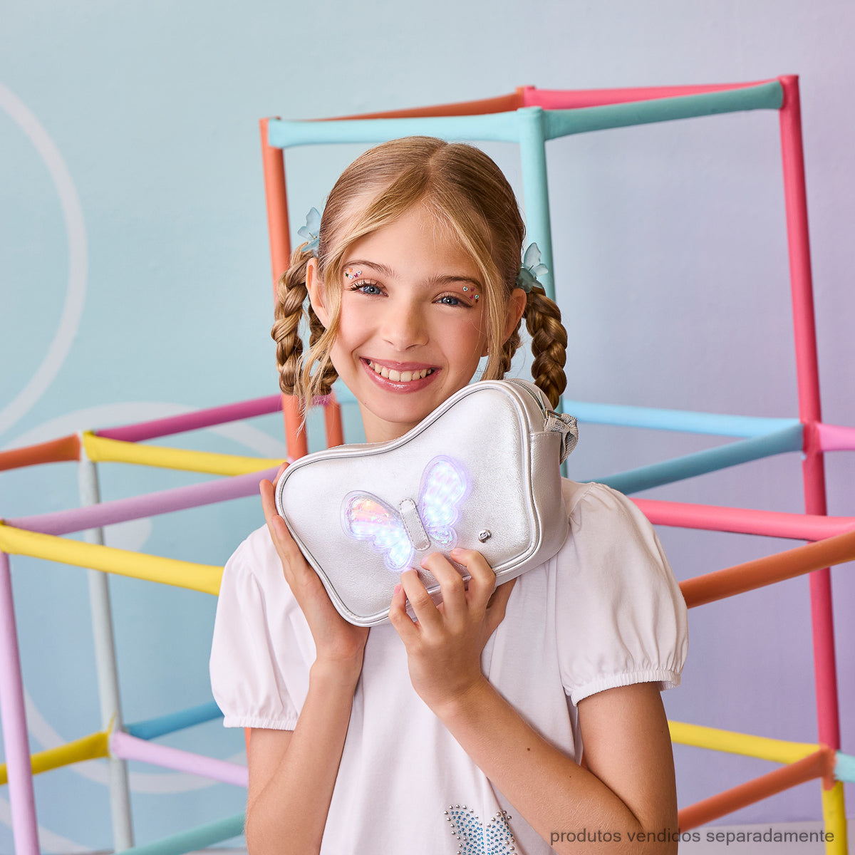 Bolsa de Led Infantil Pampili Borboleta Prata