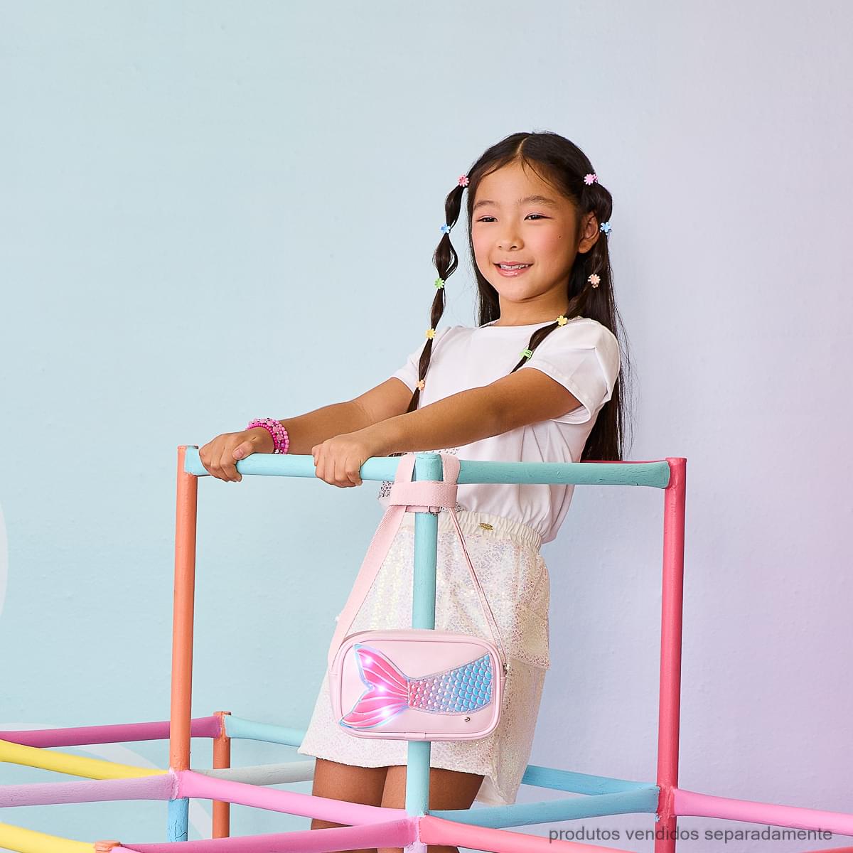 Bolsa de Led Infantil Pampili Sereia Rosa Claro