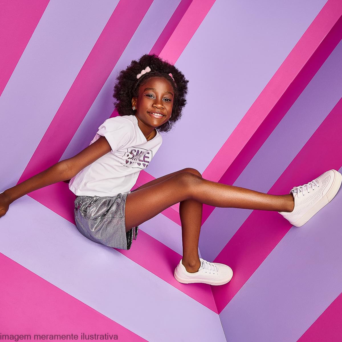 Shorts Infantil Femino Bolso Frontal Prata