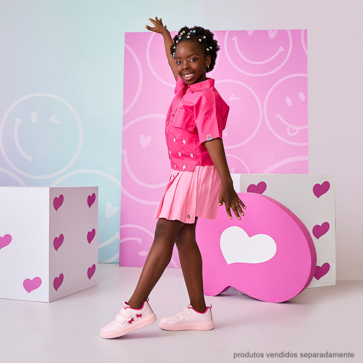 Tênis de Led Infantil Pampili XP24 Borboletas 3D Rosa