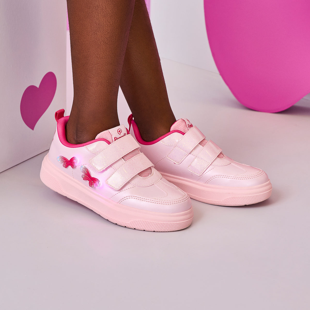 Tênis de Led Infantil Pampili XP24 Borboletas 3D Rosa