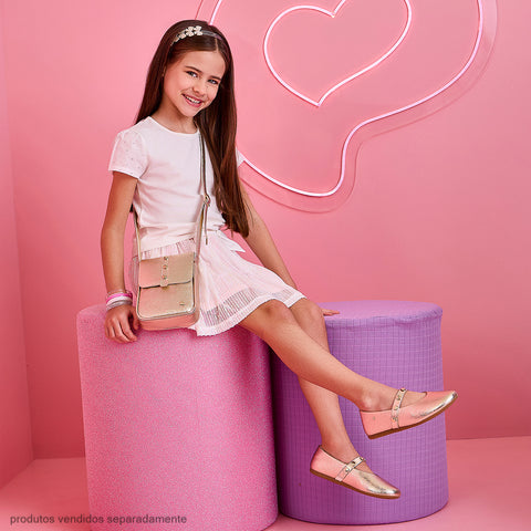 Bolsa Infantil Pampili Tiracolo Texturizada Dourada