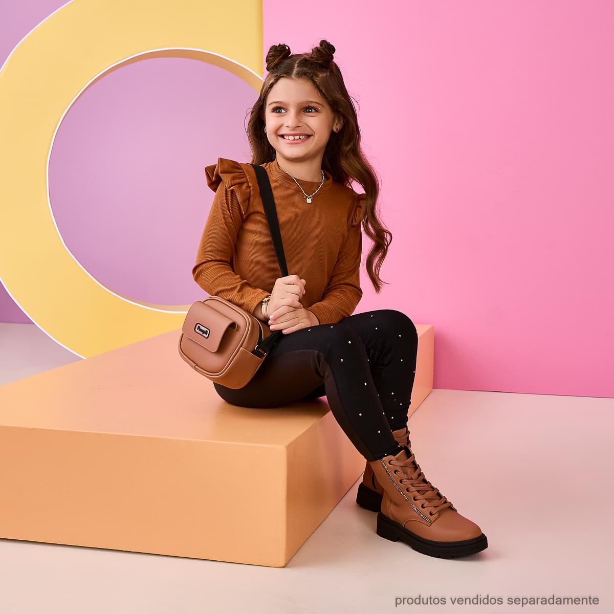 Bolsa Tiracolo Infantil Pampili Compacta com Bolso Marrom