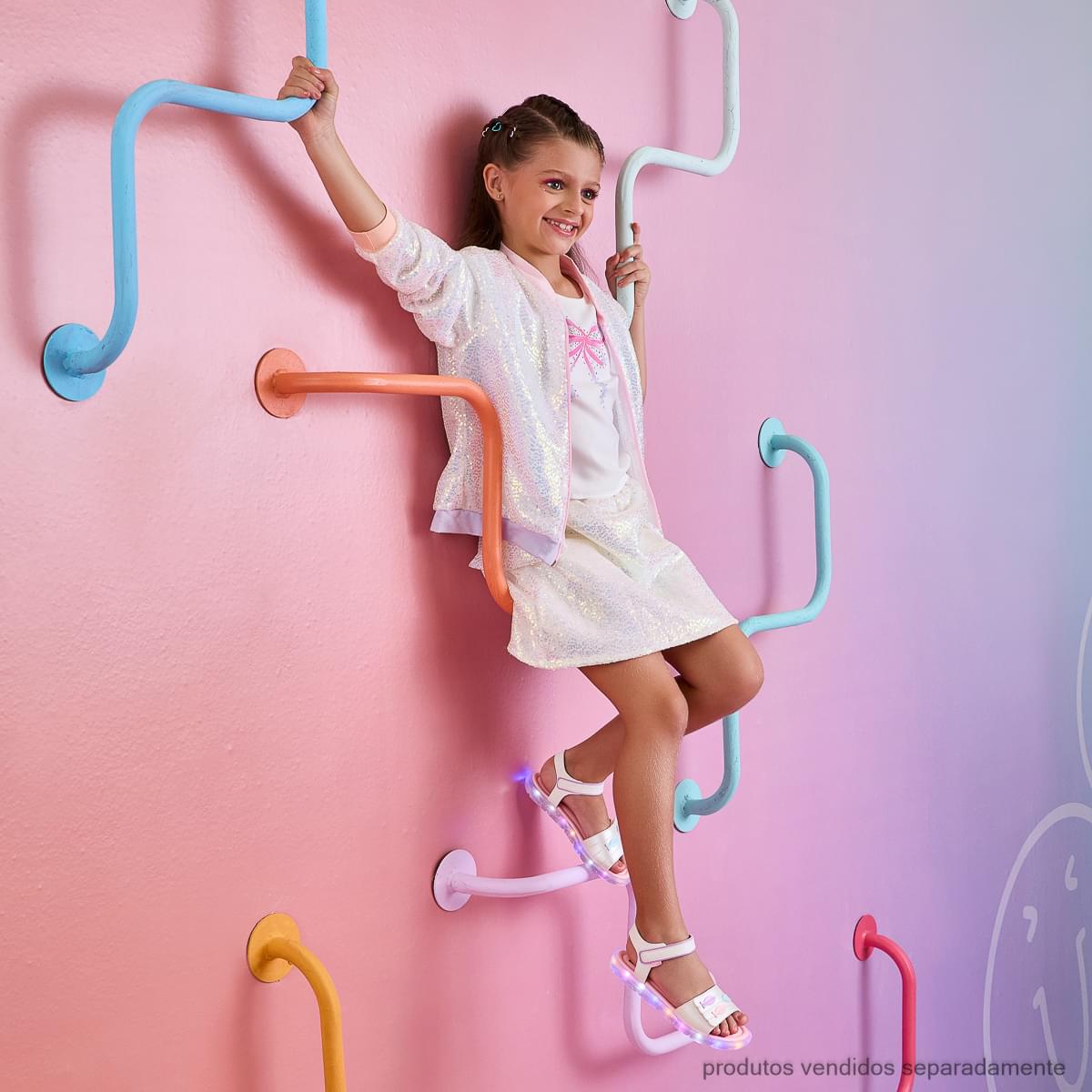 Sandália Papete de Led Infantil Pampili Lulli Peixinhos Branco Colorido