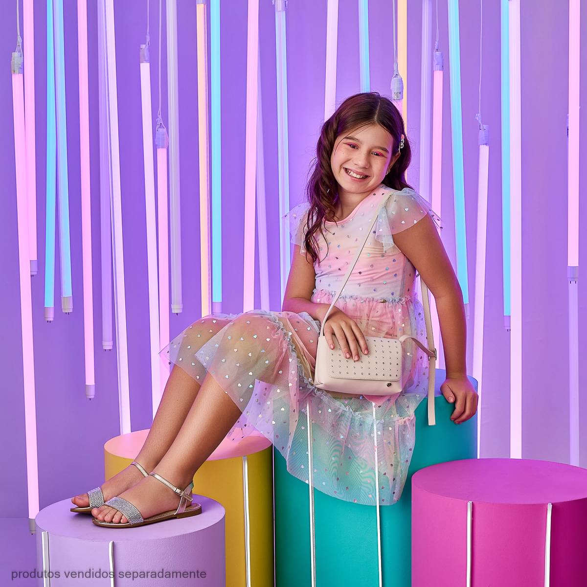 Vestido Infantil Pampili Babados em Tule com Corações Rosa