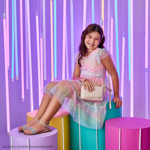 Vestido Infantil Pampili Babados em Tule com Corações Rosa