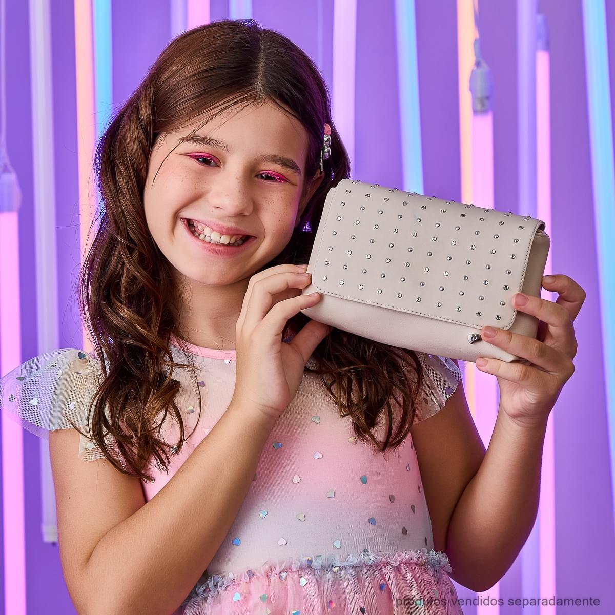 Bolsa Tiracolo Infantil Pampili com Strass Nude