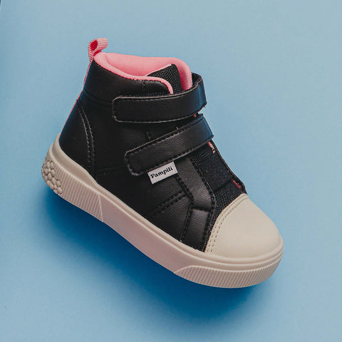 Tênis Cano Médio Infantil Feminino Pampili Yumi Velcro Duplo Preto
