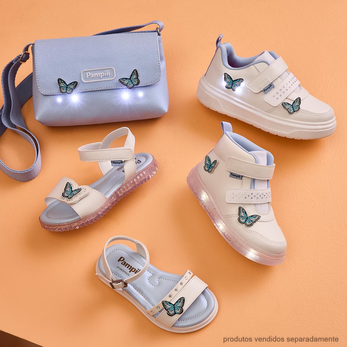 Sandália Infantil Feminina Sand Flower Borboleta Branca e Azul