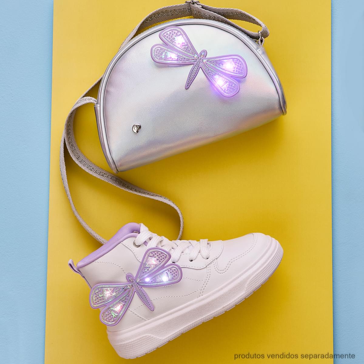 Tênis de Led com Cano Médio Infantil Pampili Libélula Branco