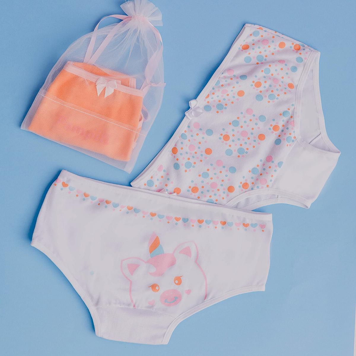 Kit Calcinha Infantil Pampili Sortidas Unicórnio Colorido