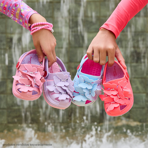 Babuche Infantil Feminina Pink Glee Borboletas Azul Rosa