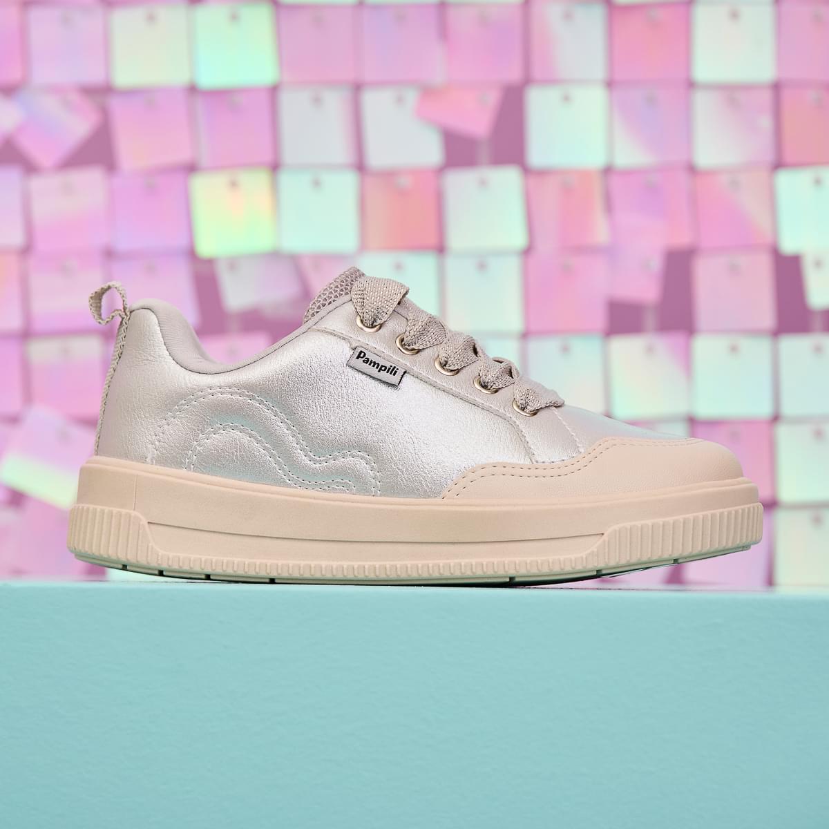 Tênis Infantil Feminino Up Metálico Nude Prata