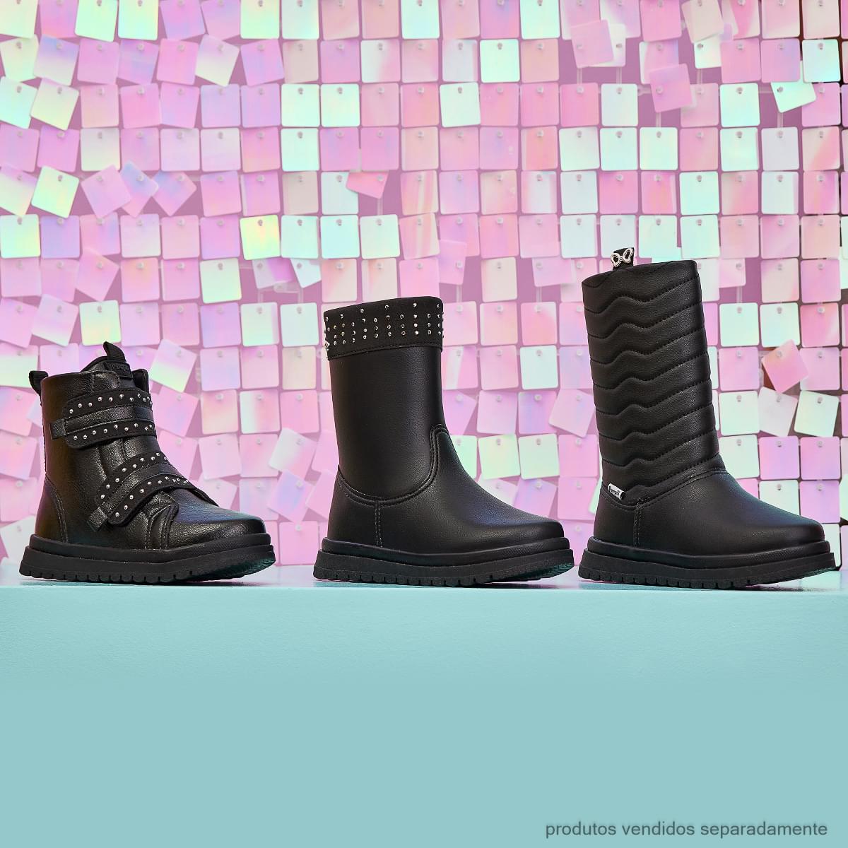 Bota Infantil Feminina Pampili Flora Cano Alto Costura Preta