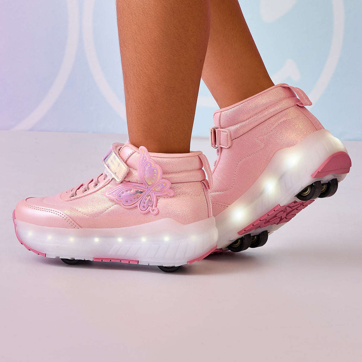 Tênis de Rodinhas Pampili Fly com Led Borboleta Rosa