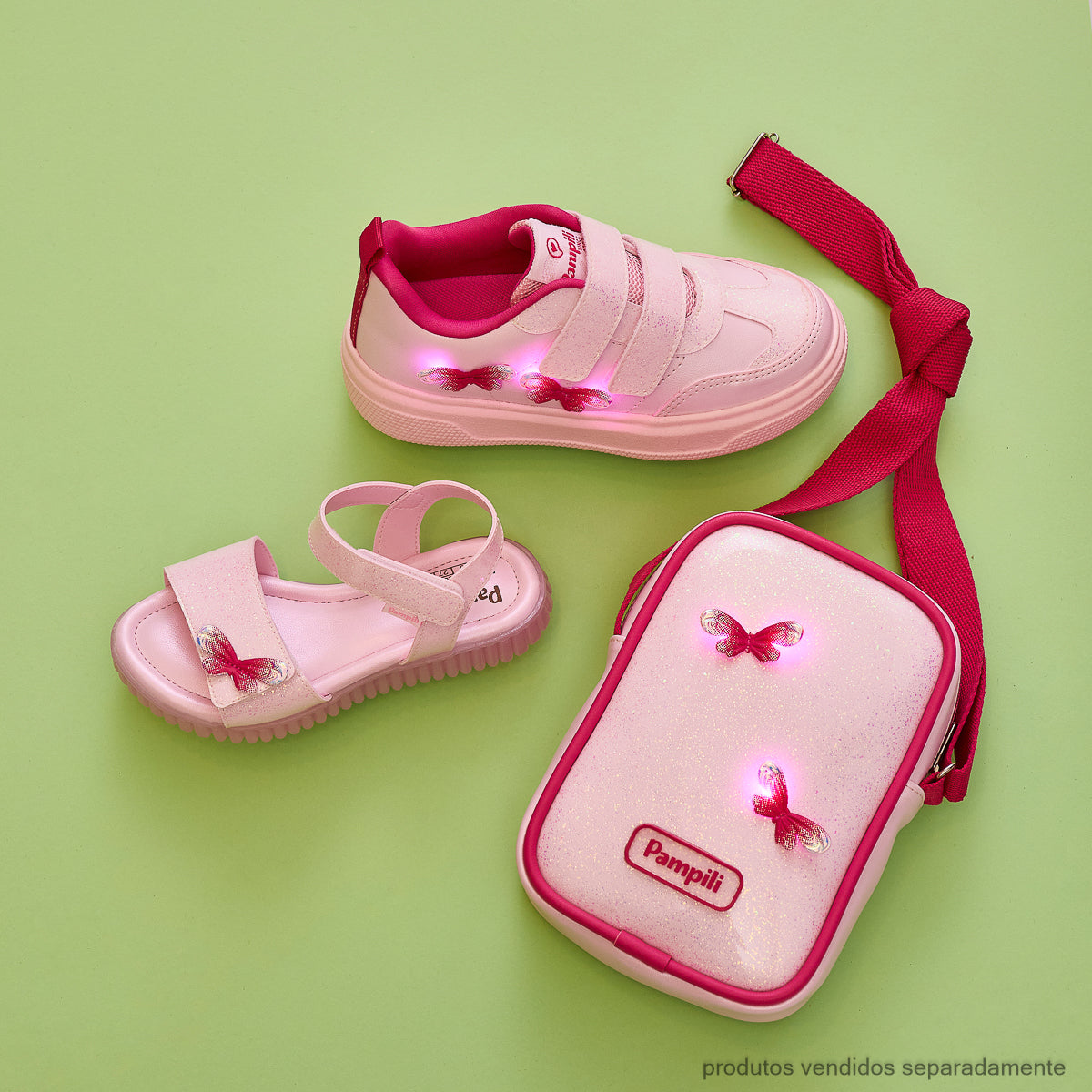 Bolsa de Led Infantil Tiracolo Pampili Borboleta 3D Rosa