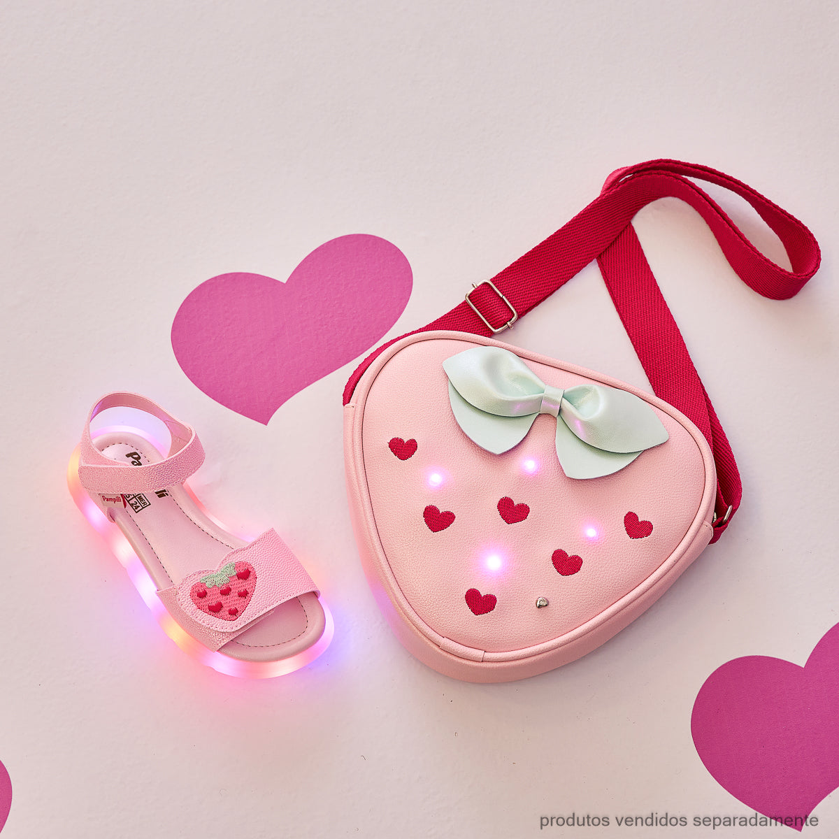 Bolsa de Led Infantil Pampili Frutinhas Morango Rosa