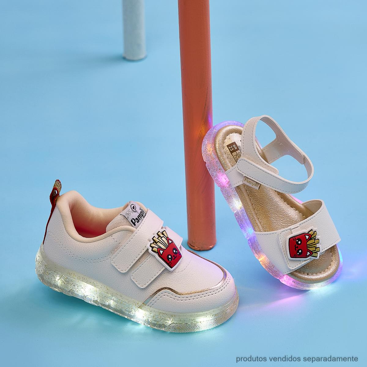 Sandalia de Led Infantil Pampili Lulli Batata Frita Branca