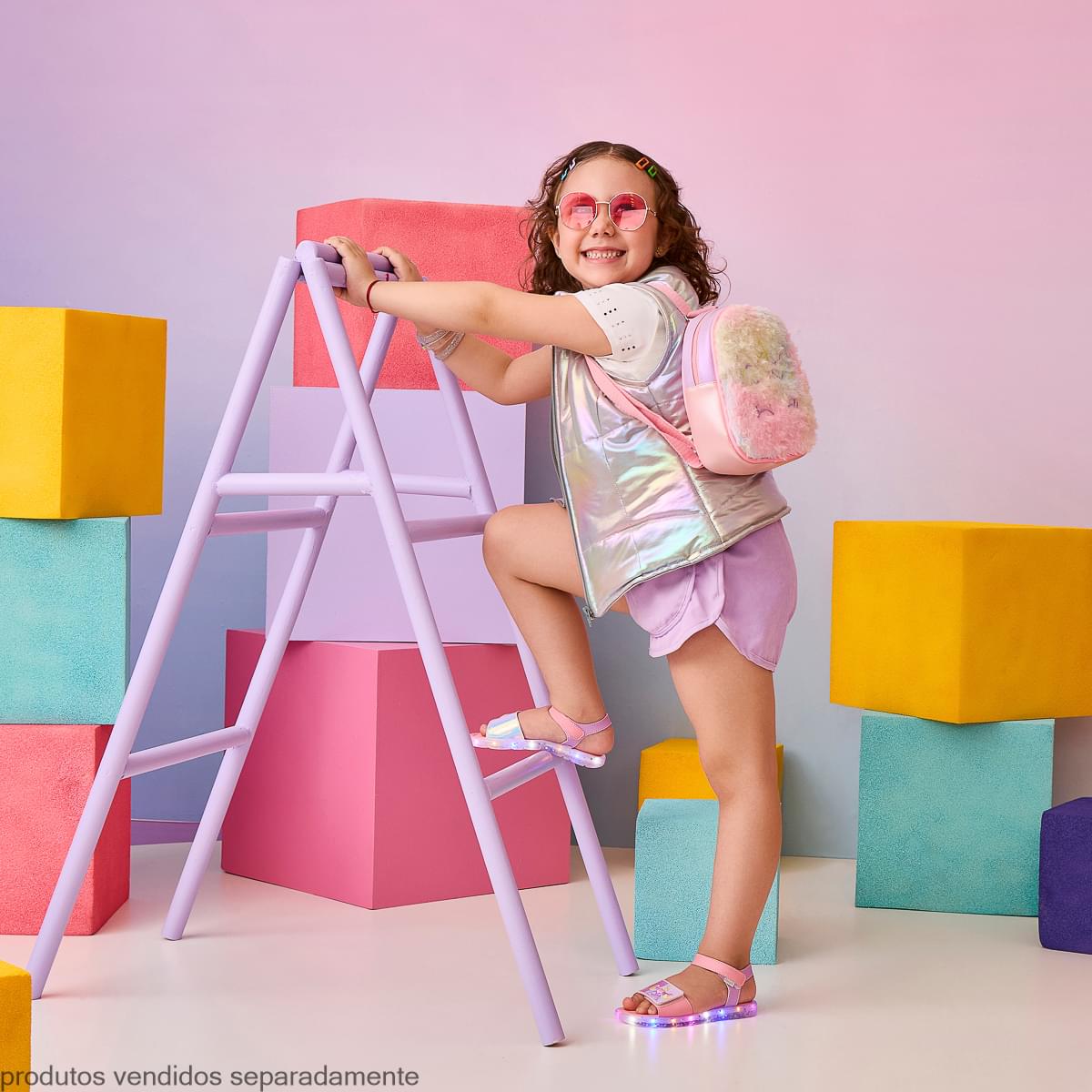 Colete Infantil Feminino Puffer Prata Holográfico