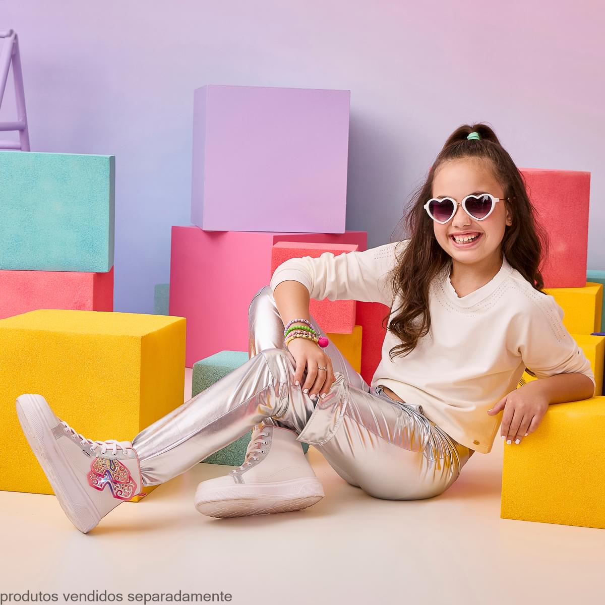 Calça Infantil Feminina Bolsos Prata