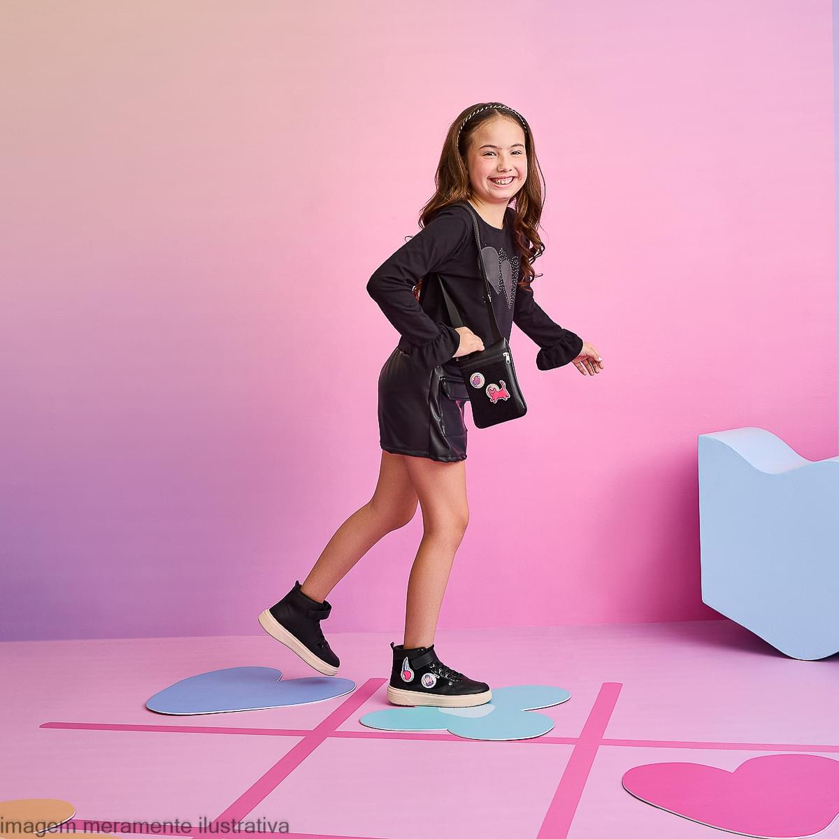 Bolsa Tiracolo Infantil Feminina Patchs Galácticos Preta