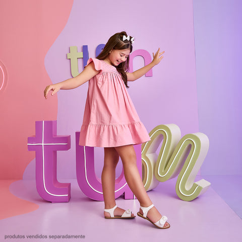 Vestido Infantil Pampili Evasê com Babados Rosa Claro