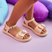 Sandália Infantil Pampili Cora Flatform com Laço Nude Perolado