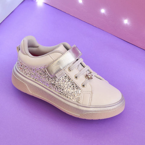 Tênis Infantil Pampili XP 24 com Glitter Flocado e Passante de Flor Branco e Prata