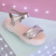 Sandália Papete Infantil Pampili Day com Glitter Flocado Prata