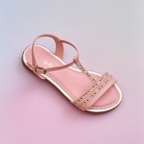 Sandália Infantil Feminina Cherrie Hotfix Metálicos Rosa