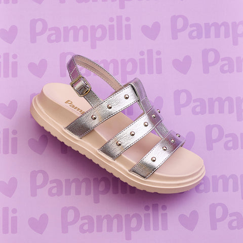 Sandália Infantil Tiras Largas Pampili Olivia Prata
