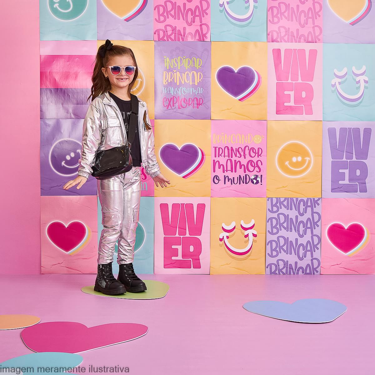 Calça Infantil Feminina Bolsos Prata