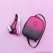 Bolsa Mochilinha Infantil Pampili Glitter Degradê Pink e Preta - mochila com tênis combinando