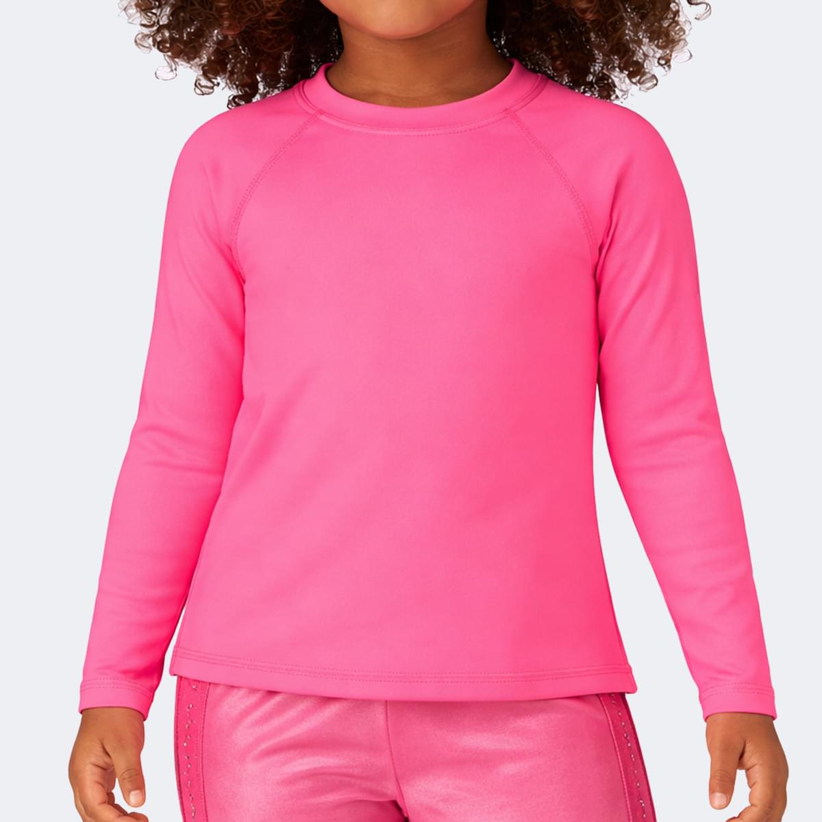 Blusa Infantil Pampili Manga Longa com Proteção UV Rosa Neon