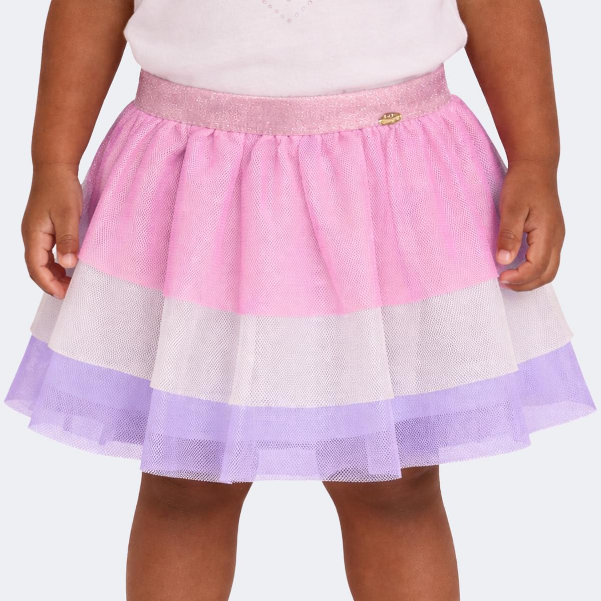 Saia de Tule Pampili Camadas Degradê Colorido Claro