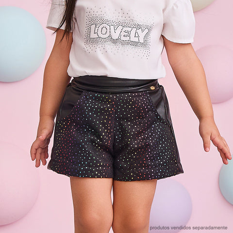 Short Infantil Feminino Pampili Poá Colorido Preto