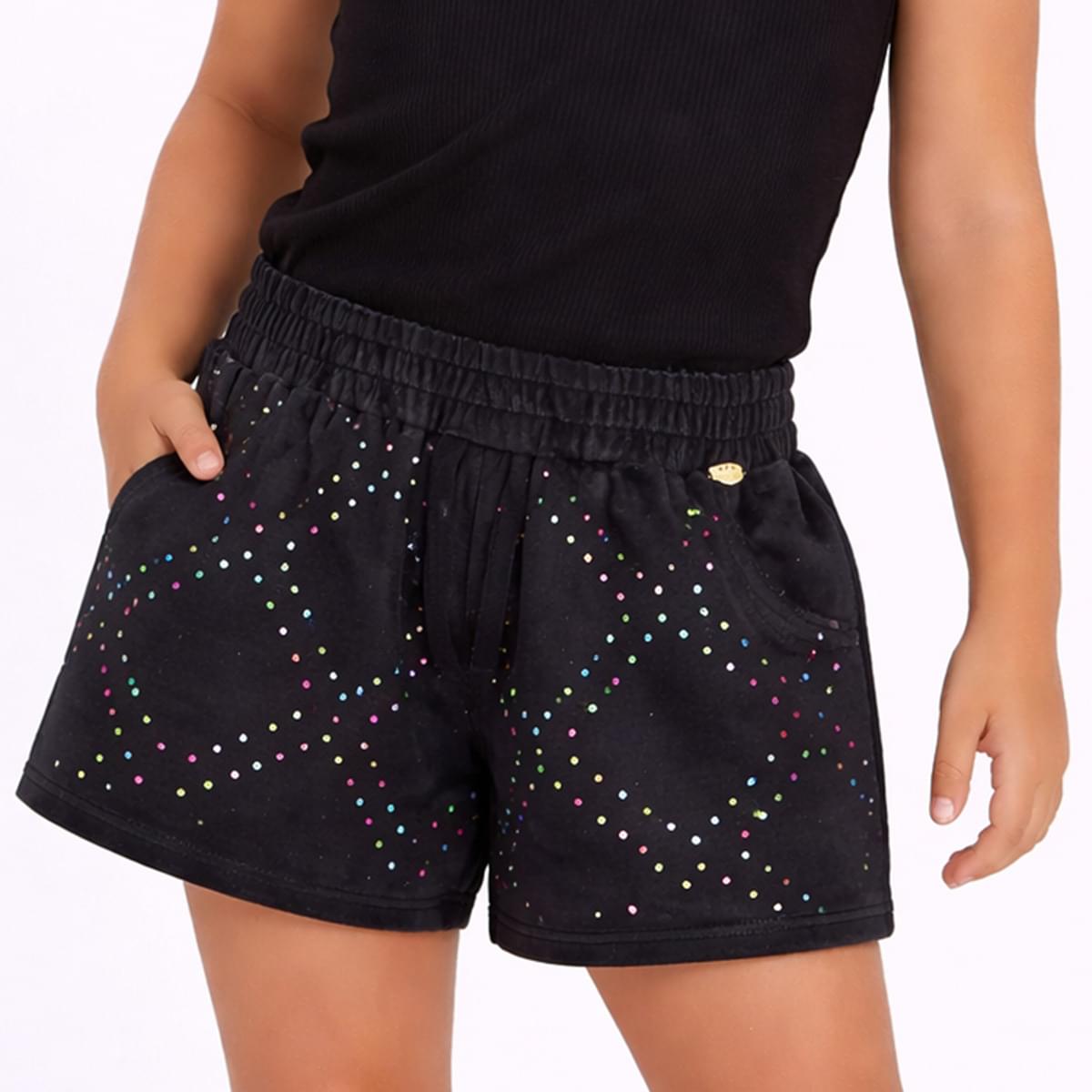 Short Saia Infantil Pampili Plush Strass Preto