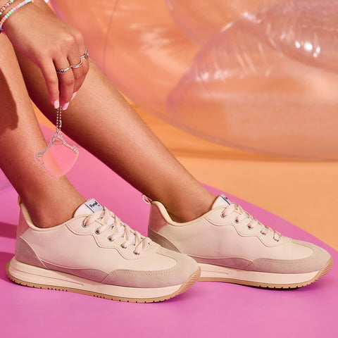 Tênis Infantil Feminino Zeal com Chaveiro Personalizado Bege