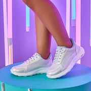 Tênis Infantil Feminino Bubble Branco Perolado e Azul