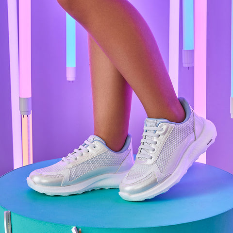 Tênis Infantil Feminino Bubble Branco Perolado e Azul
