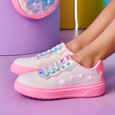 Tênis Infantil Pampili XP 24 Led Docinho Rosa Branco