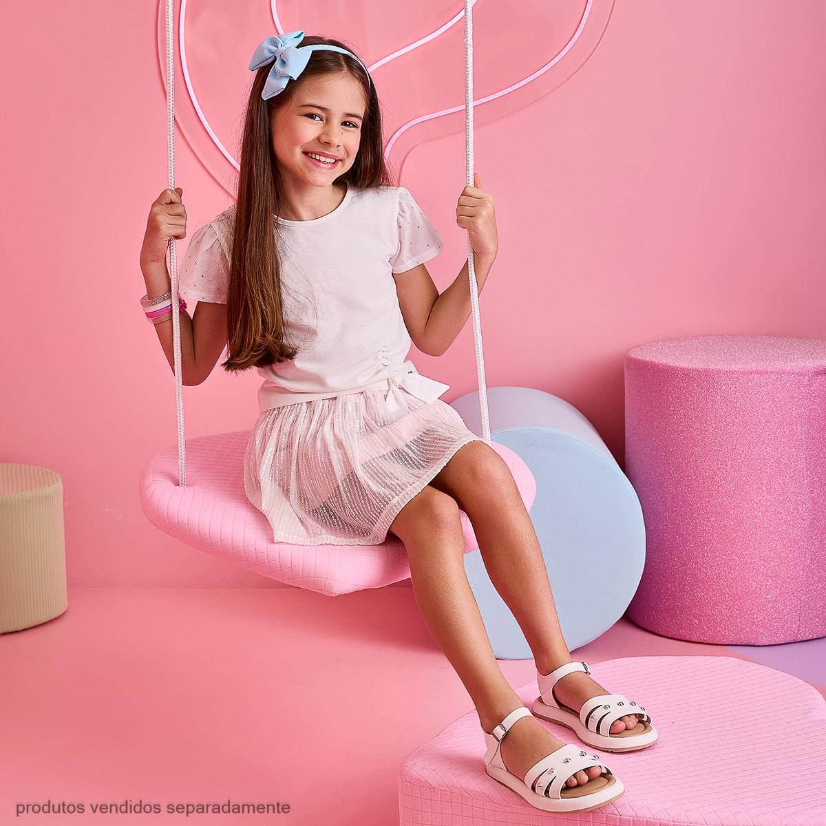 Sandália Infantil Pampili Cora Flatform com Esferas Branca