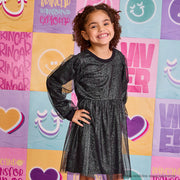 Vestido Infantil Feminino Pampili Manga Bufante Tule Preto