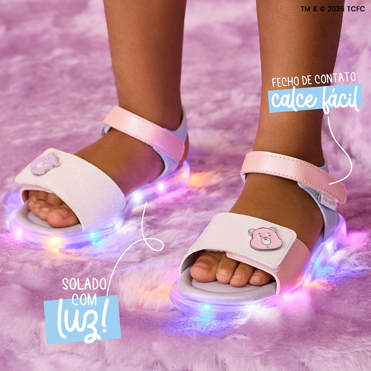 Sandália de Led Infantil Pampili Lulli Ursinhos Carinhosos Glitter Colorida