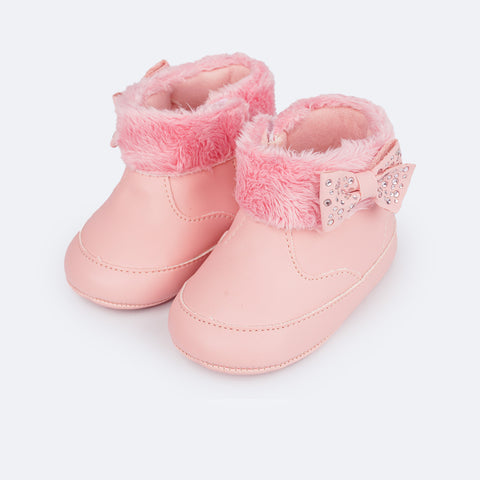 Bota de Bebê Pampili Nina Pelúcia Rosa - frente da bota com pelo