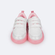 Tênis de Led Infantil Pampili Sneaker Luz Costuras Branco e Rosa