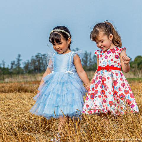 Vestido de Festa Infantil Bambollina Tule Cristal Azul - vestido de bebê para festa