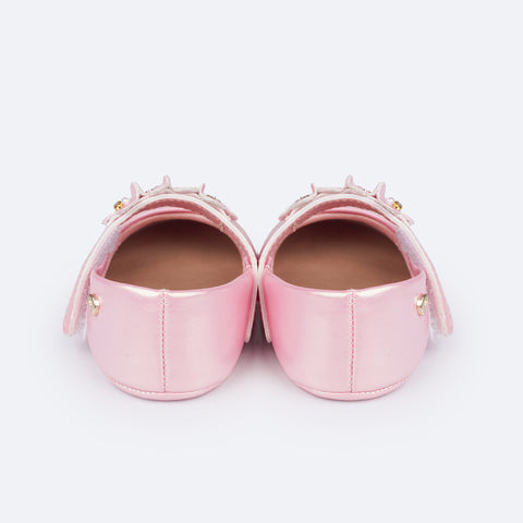 Sapato de Bebê Pampili Nina Flores Rosê Holográfico - traseira do sapato em sintético
